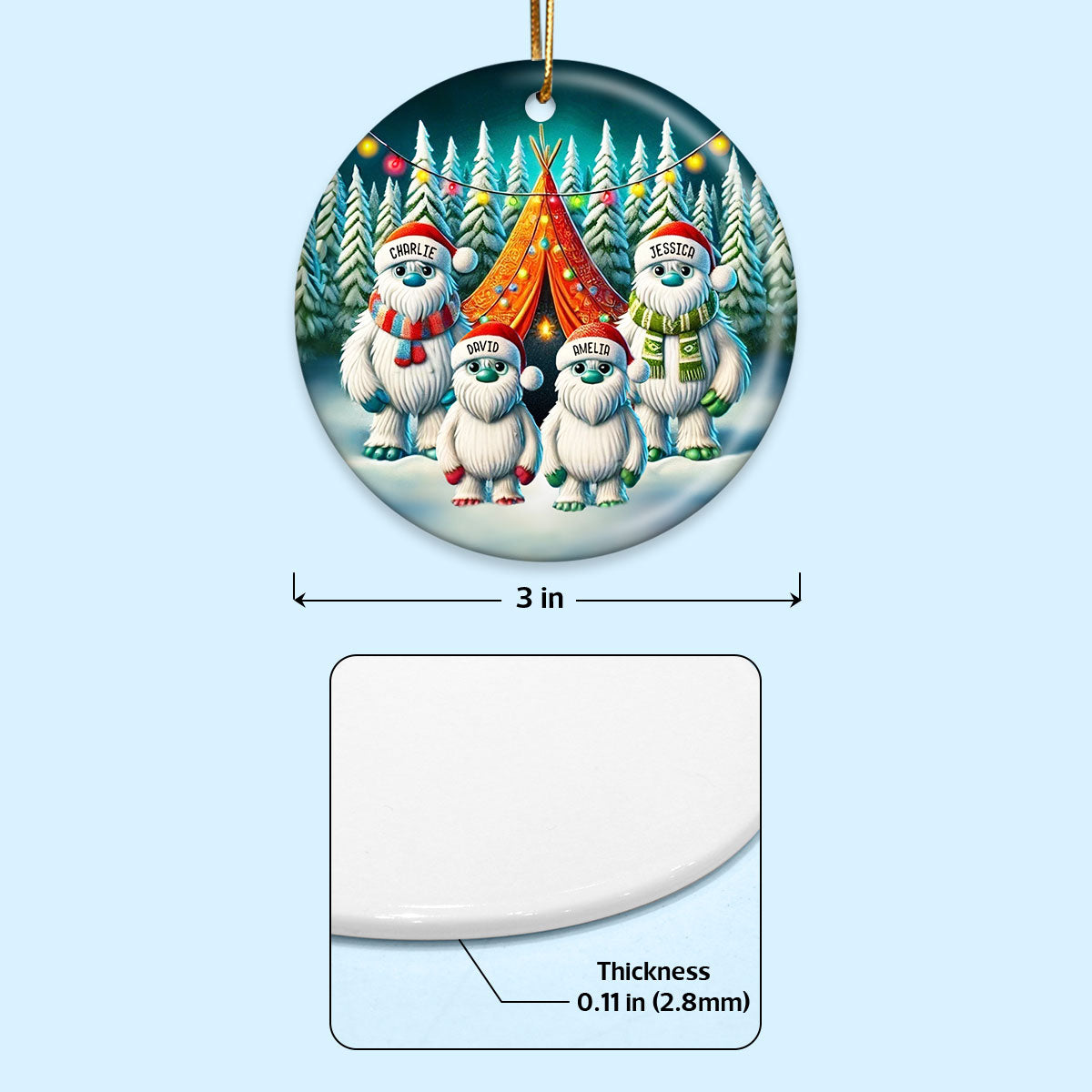 Bigfoot Family Camping Ceramic Ornament, 2024 Funny Whimsical Family Ornament, Christmas Ornament For Camping Family, For Campers