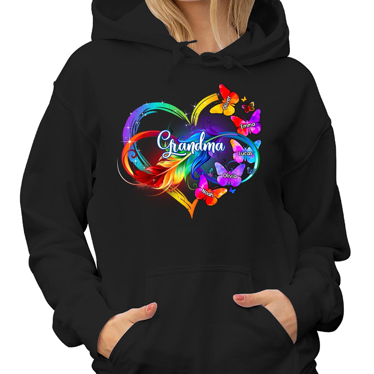 Butterflies Infinity Heart Grandma Mom Personalized Shirt