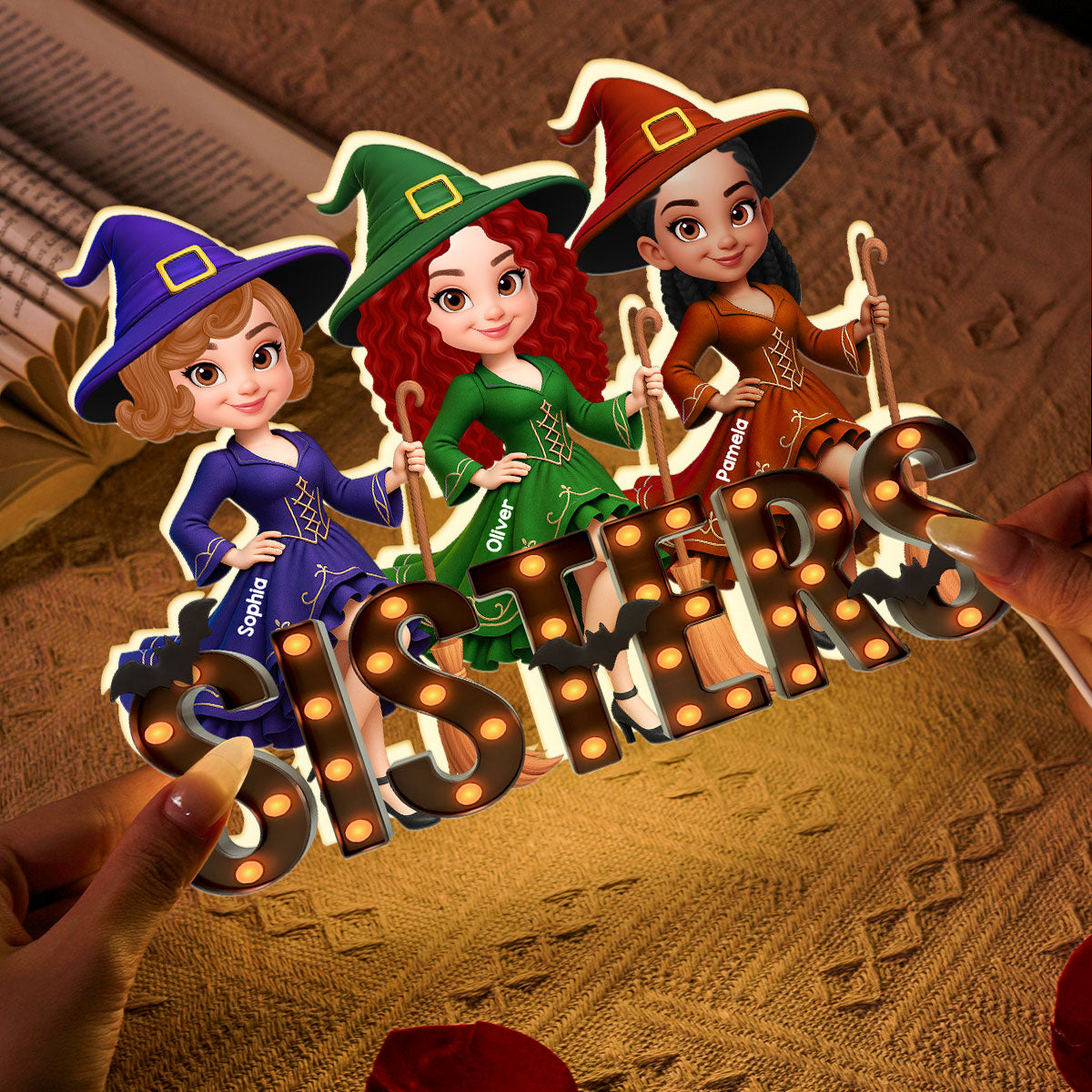 Halloween Besties Sisters Witch Marquee Personalized LED Light Box