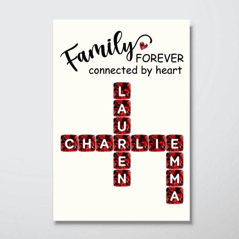 Family Forever Connected by Heart 3D Crystal Crossword - Personalized Poster - Sentimental Gift for for Loved Ones