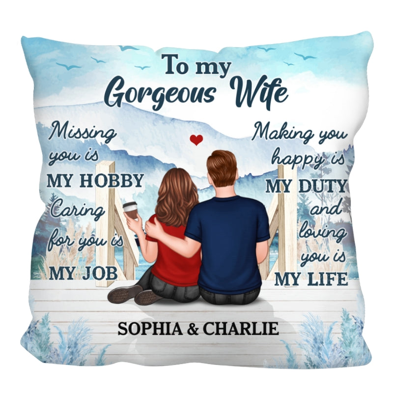 Embracing Couple Back View On Bridge Personalized Pillow