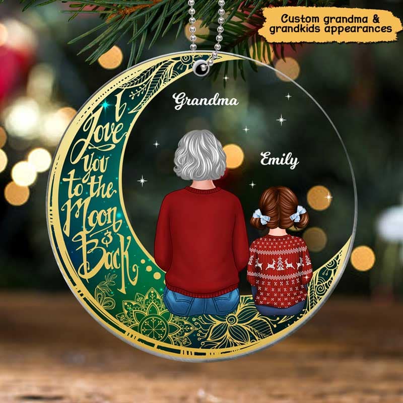 Green Sky Moon Grandma Grandkids Personalized Acrylic Ornament