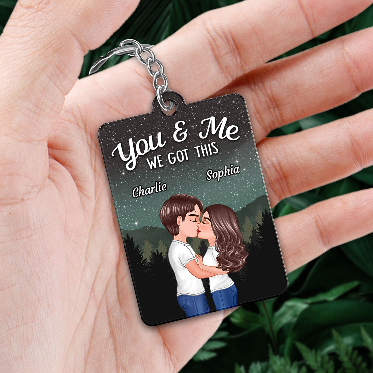 Couple Kissing Under Sky Night Anniversary Date Calendar Personalized Acrylic Keychain