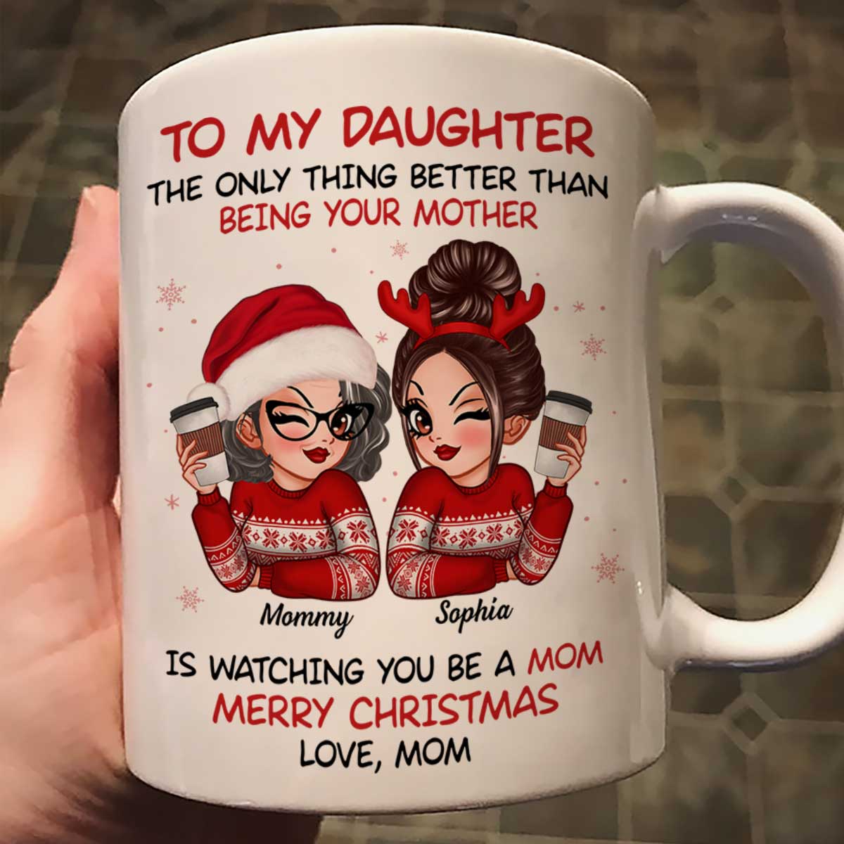 To My Daughter Son Watching You Be A Mom Dad Merry Christmas Personalized Mug, Christmas Gift For Daughters, Sons