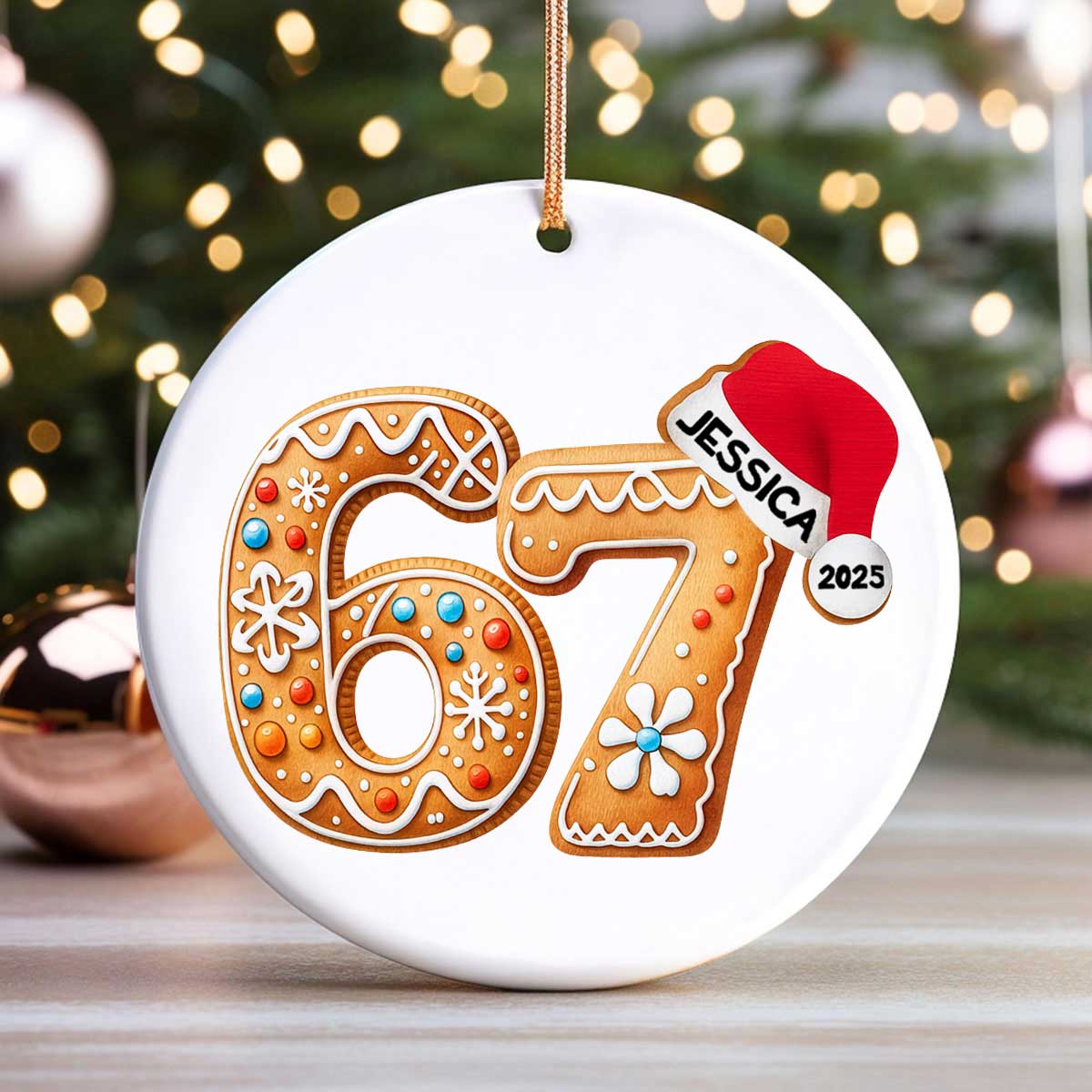 Custom Six Seven - Personalized Ceramic Ornament - Teen Slang Funny Tree Decor, Funny Teen Grandkid Gift