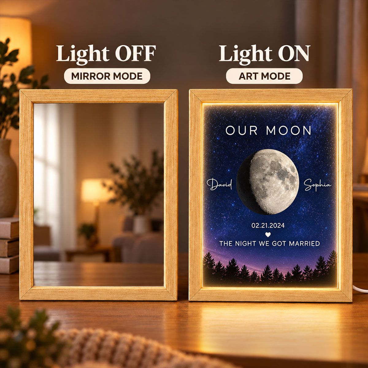 Custom Moon Phase by Date - Personalized Mirror Light Box - Heartfelt Christmas Gift for Her, for Him, Anniversary Gift for Couple
