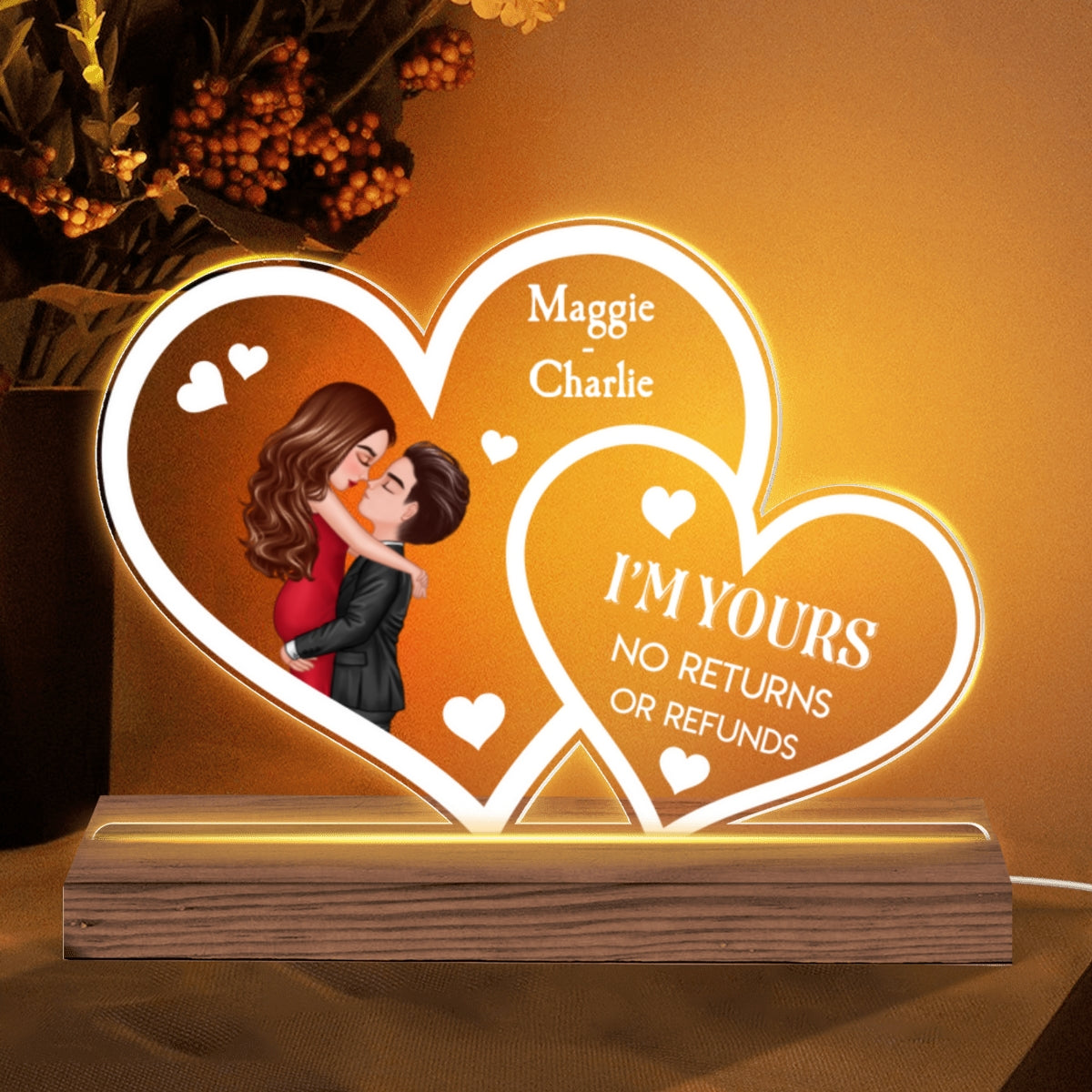 Couple Hearts Hugging Kissing Personalized Custom Shape LED