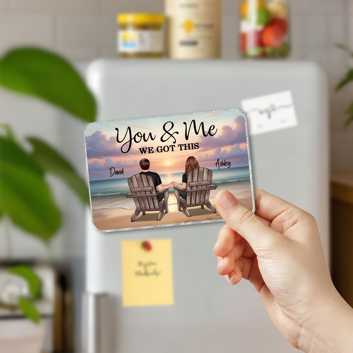 Couple Sitting Beach Landscape Personalized Acrylic Fridge Magnet, Heartfelt Gift For Couple, For Him, For Her, Boyfriend, Girlfriend, Husband, Wife
