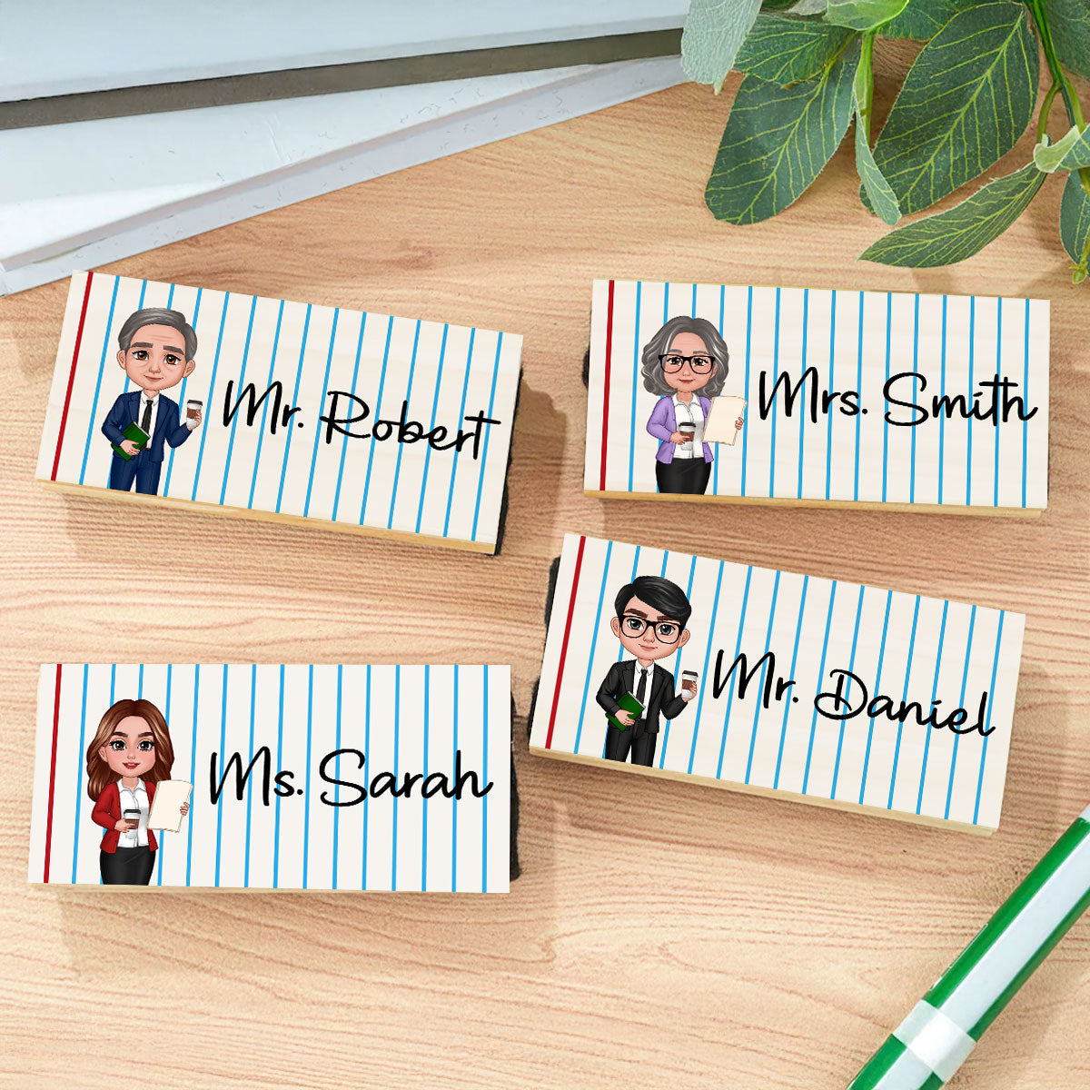 Doll Teacher Notebook Pattern Personalized Chalkboard/Whiteboard Eraser with Marker, Teacher Appreciation Gift, Back To School Gift