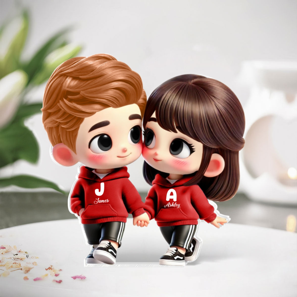 3D Effect Cute Cartoon Couple Holding Hands Personalized Acrylic Block Plaque, Anniversary &  Gift for him, Gift for her