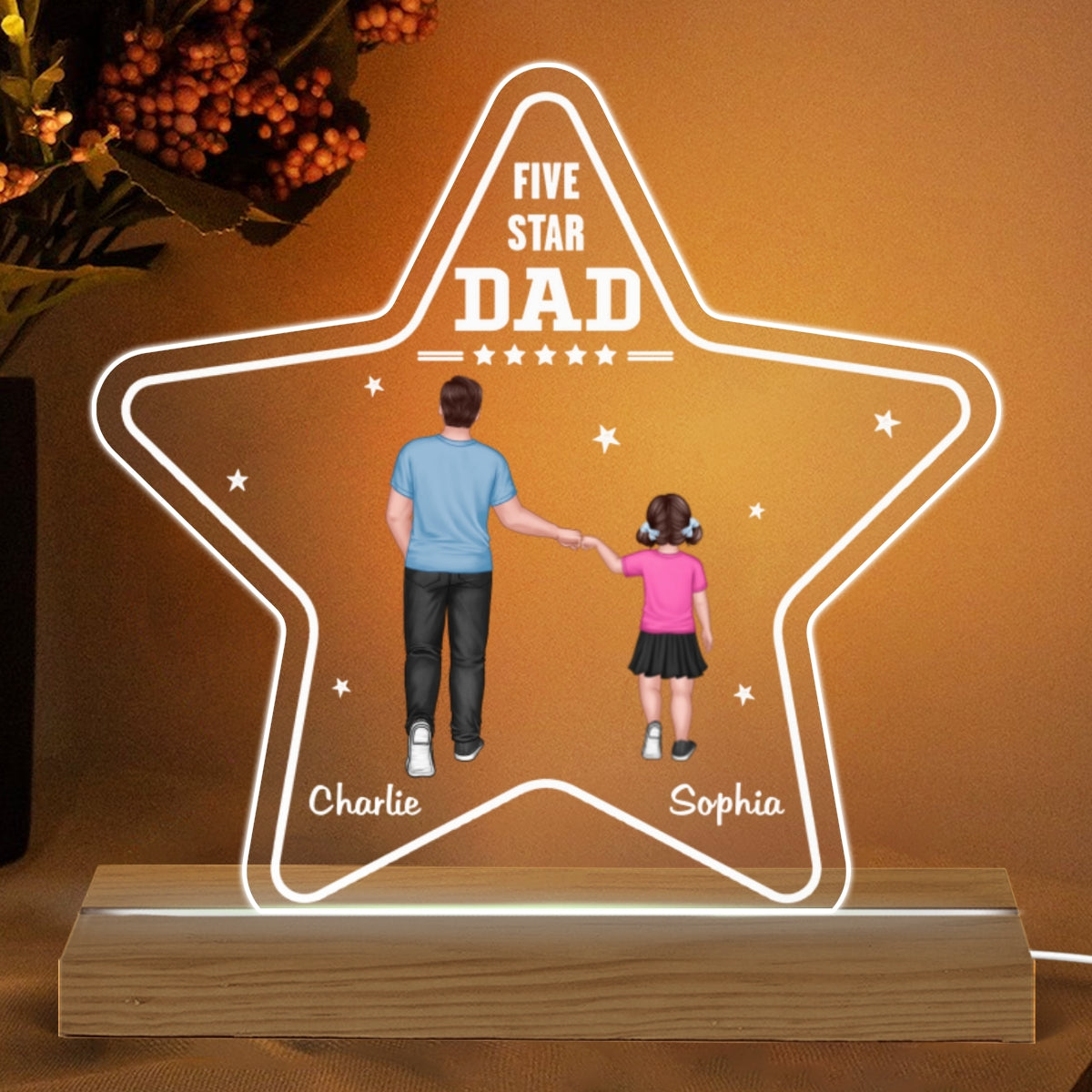 Five - Star Dad And Kids Punch Hands Personalized Warm Custom Shape LED Night Light