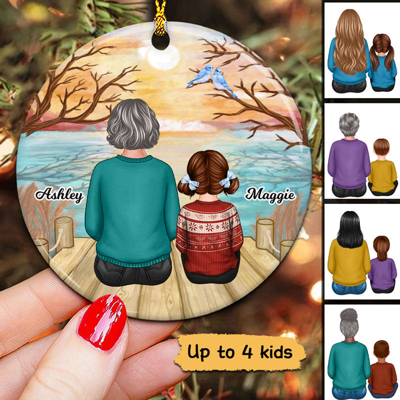 Grandma Grandkids Reflected Lake Personalized Circle Ornament