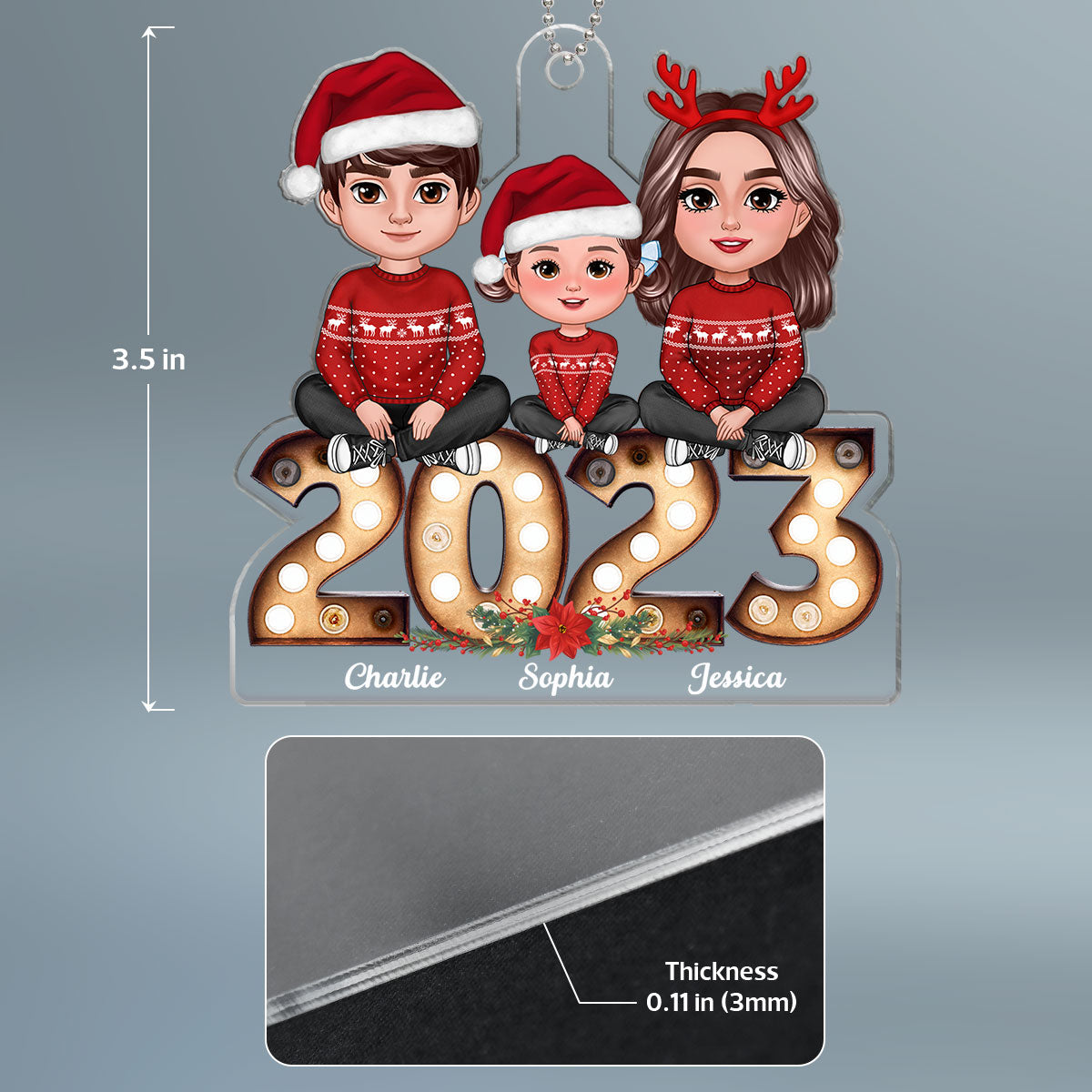 Family Sitting On Marquee 2023 Christmas Gifts Personalized Acrylic Ornament