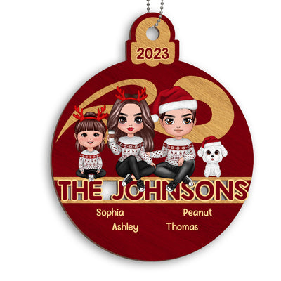 Bauble Red Maple Family Sitting Personalized Wooden Ornament
