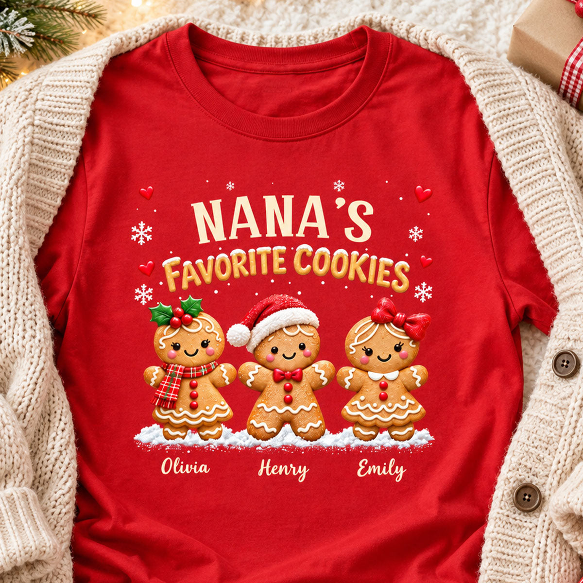 Grandma's Favorite Cookies - Personalized Shirt - Custom Grandkids Names Gingerbread, Cute Christmas Gift for Grandma, Nana, Mimi, Grammy & Gigi.