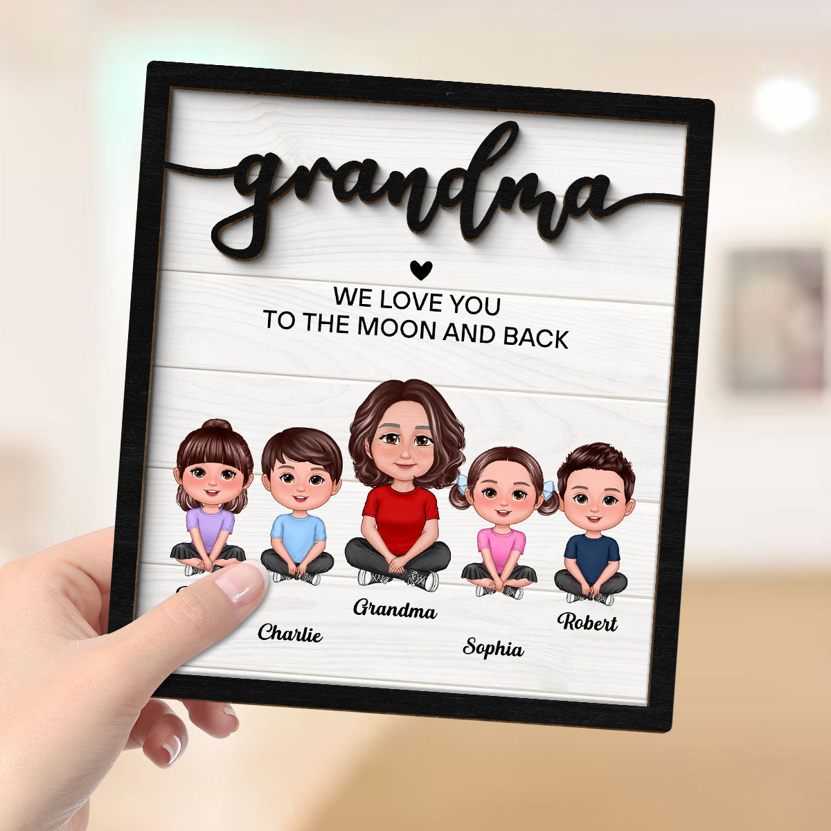 Grandma Grandkids Love To The Moon Personalized 2-layer Wooden Plaque