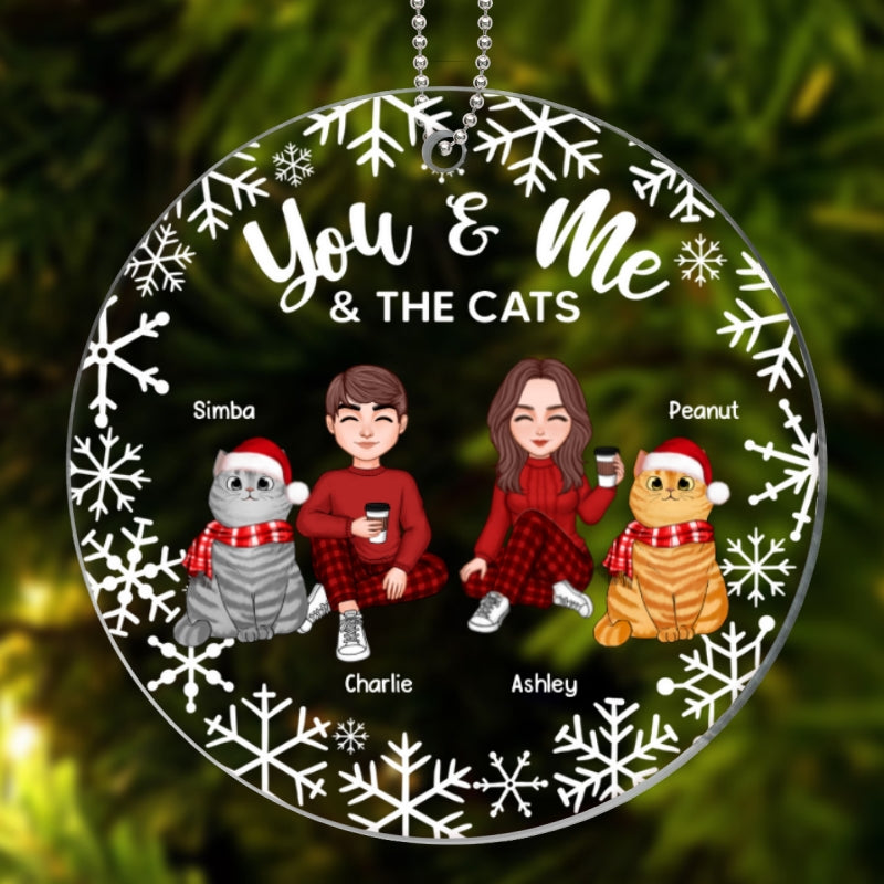 Cute Couple You Me And The Cats Christmas Personalized Acrylic Ornament