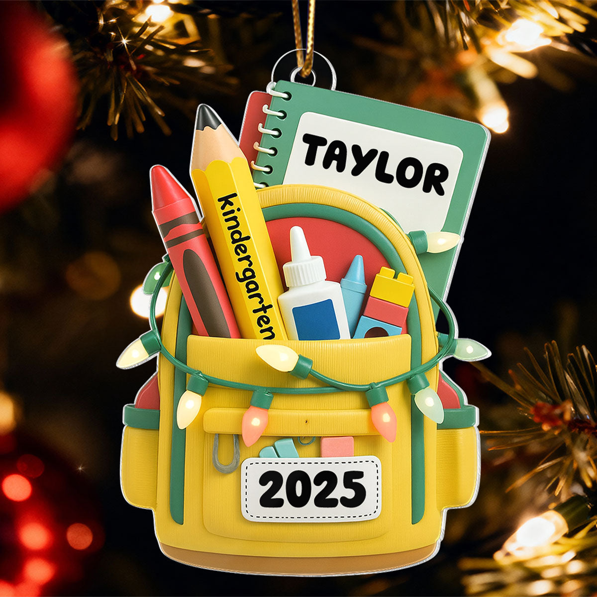School Backpack Ornament 2025 - Personalized Acrylic Ornament - Christmas Gift for Kid, Grandkids