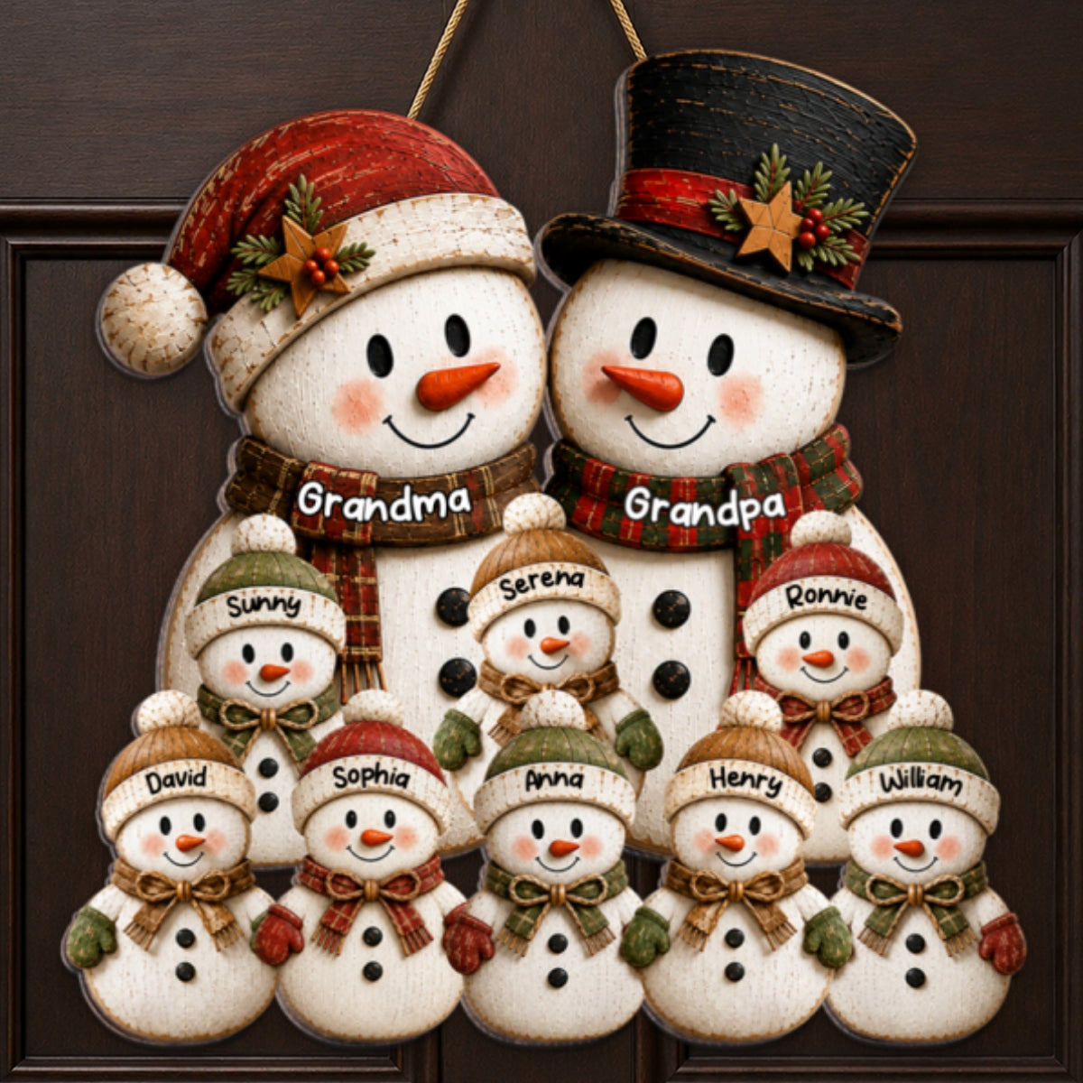 Rustic Grandpa Grandma Grandkids Snowman - Personalized Wood Sign - Christmas Decoration For Grandparents