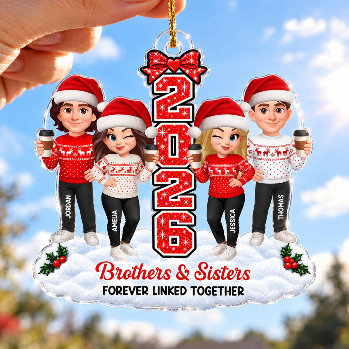 Brothers & Sisters Forever Linked Together - Personalized Acrylic Ornament - Christmas Gift For Family, Siblings