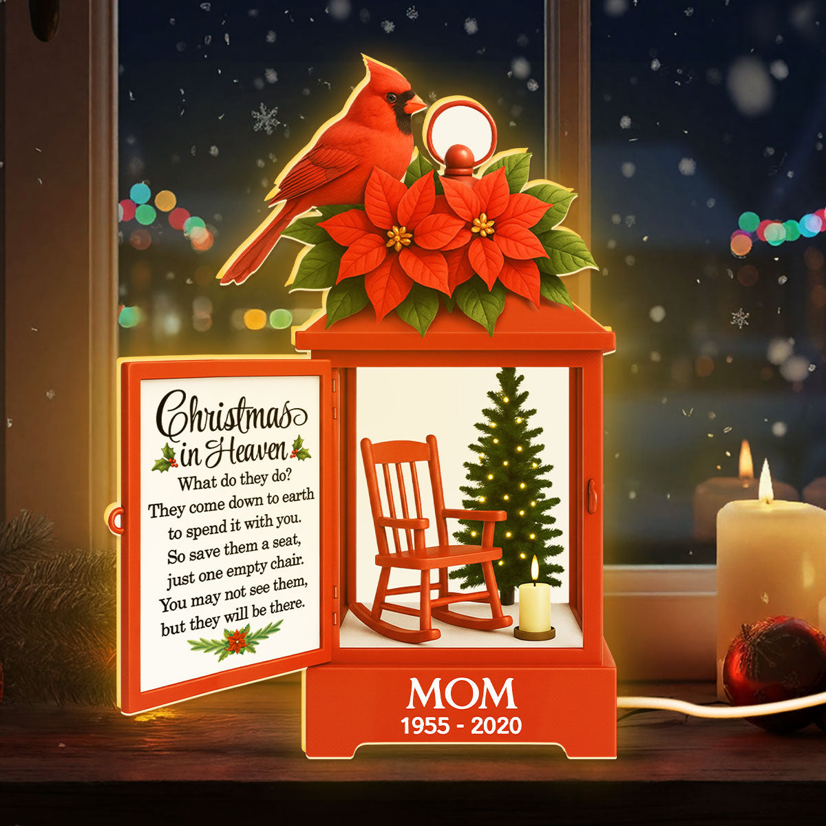 Christmas In Heaven Cardinal - Personalized Light Box - Meaningful Sympathy Memorial Keepsake