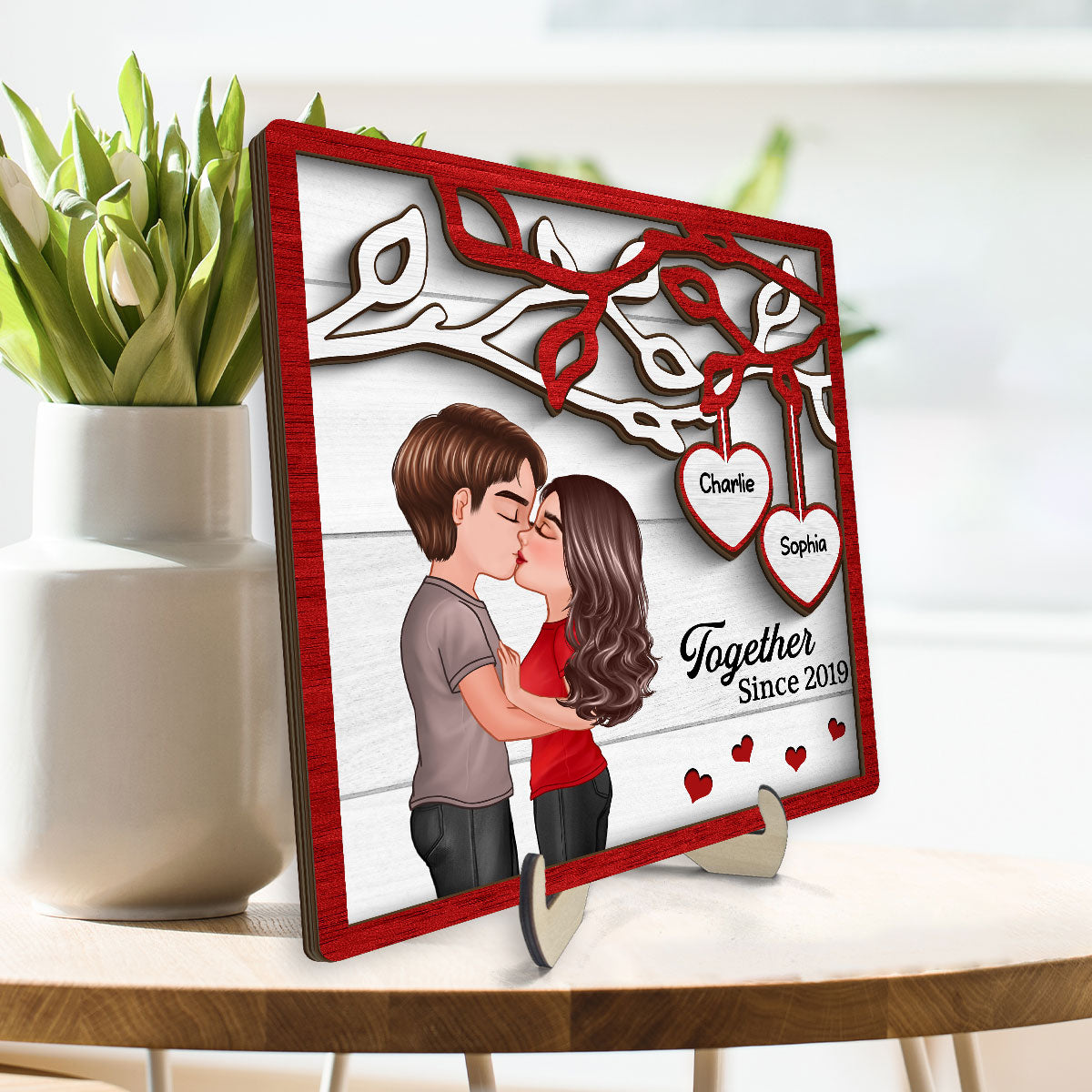 Couple Kissing Under Tree  Personalized 2-Layer Wooden Plaque