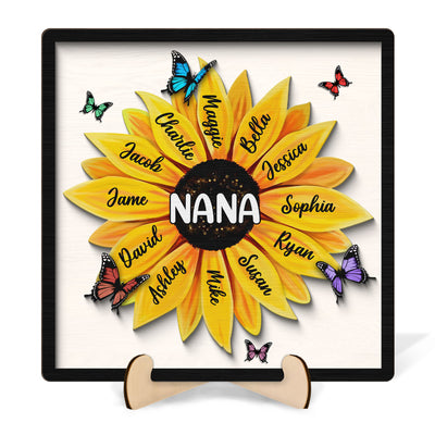 Sunflower Grandma Mom Grandkids Names Personalized 2-Layer Wooden Plaque