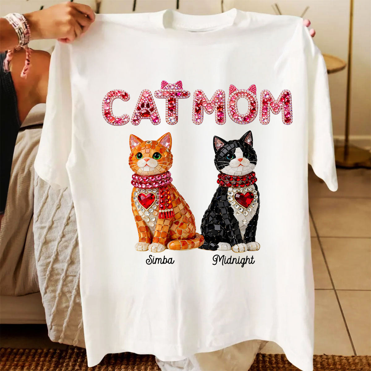 Cat Mom Shiny Pattern - Personalized Shirt - Unique Valentine's Day Gift for Cat Moms