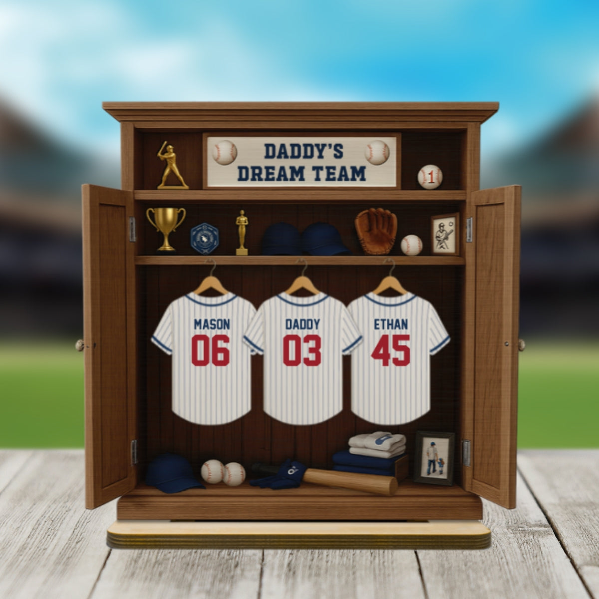 Daddy Dream Team Retro Baseball, Father's Day Gift For Dad, Grandpa Personalized Standing Wooden Plaque