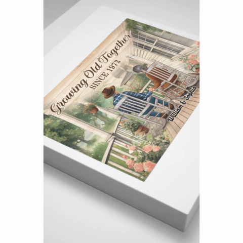 Couple Sitting On The Porch, Growing Old Together Personalized Poster, Heartfelt  Gift For Couple, For Him, For Her, Husband, Wife
