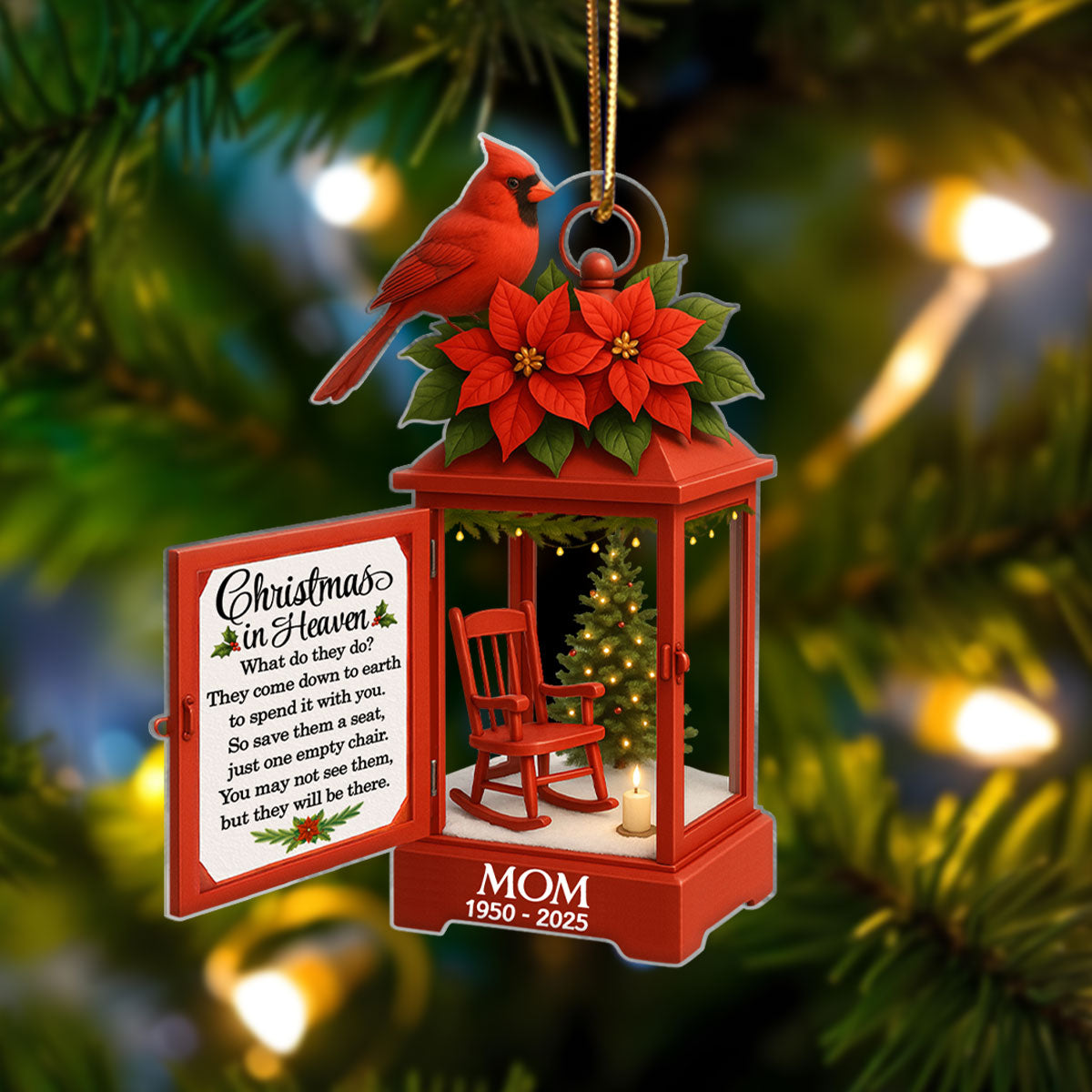 Personalized Lantern Memorial Chistmas Ornament, Christmas In Heaven, Sympathy Gift For Loss Of Loved Ones