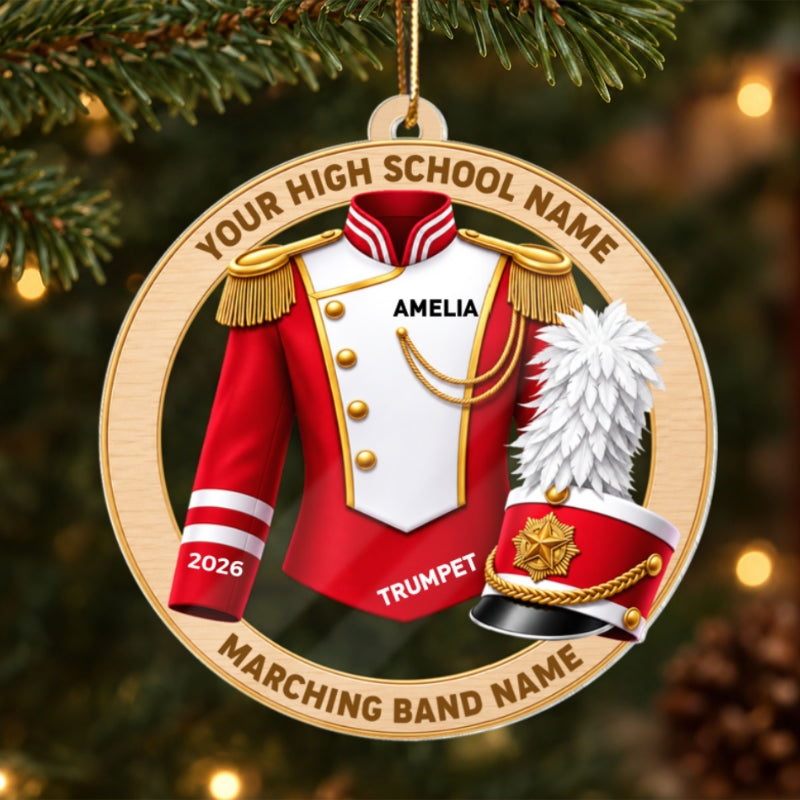 Custom Marching Band Uniform Trombone - Personalized Acrylic Ornament - High School Band Instrument Senior Gift, Christmas Gift for Daughter, Son
