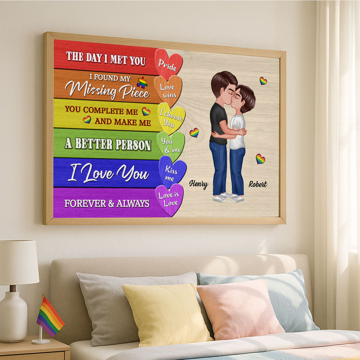 Couple Kissing Colorful Woods Pallete Personalized Poster, Pride Month gift