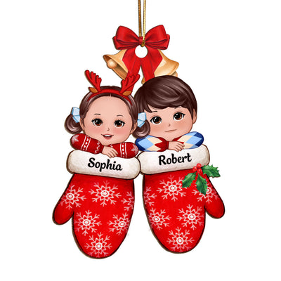 Christmas Doll Kids Laying On Hands In Gloves Personalized Wooden Ornament