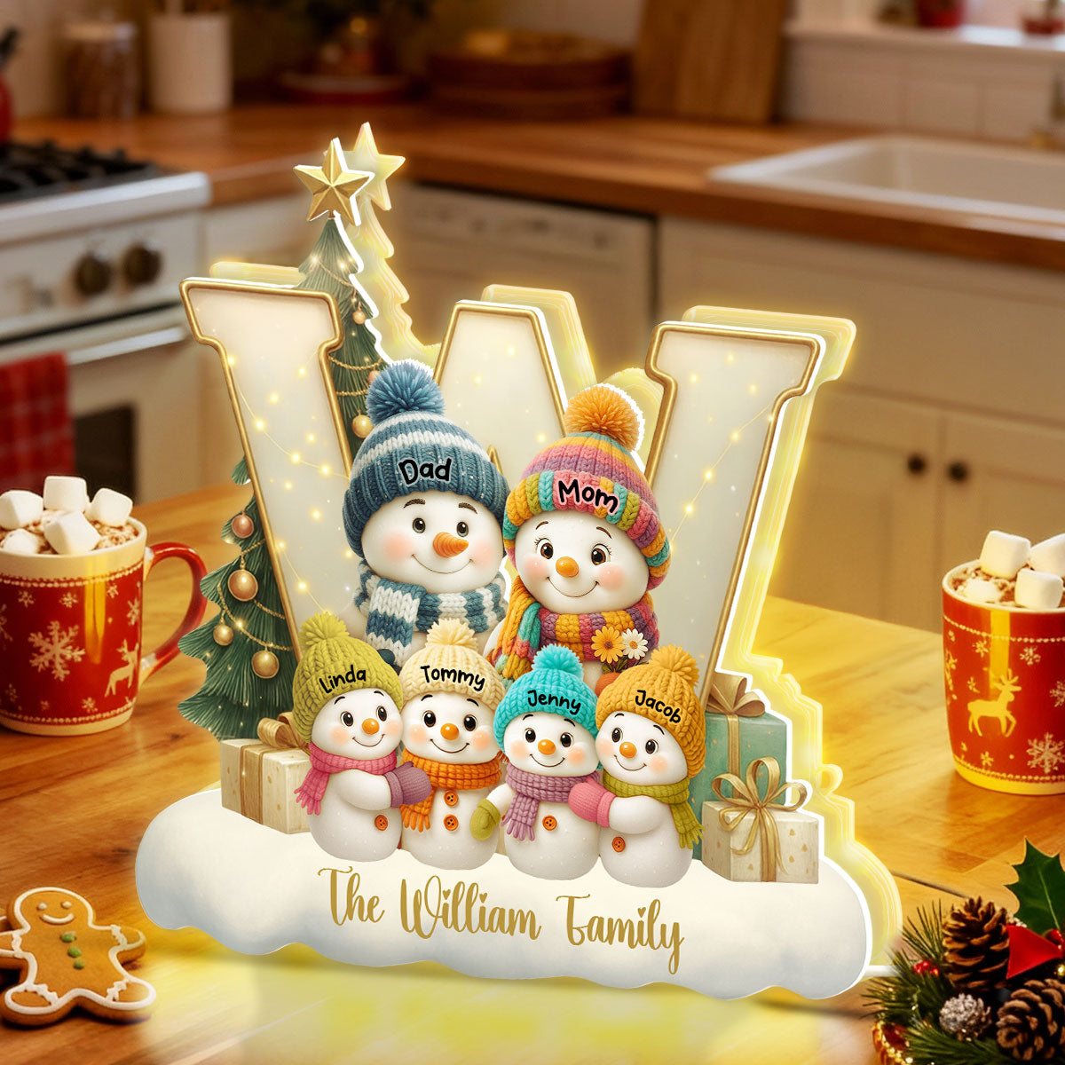 Family Name Initial Snowman - Personalized Light Box - Festive Christmas Decor, Thoughtful Gift for Loved Ones