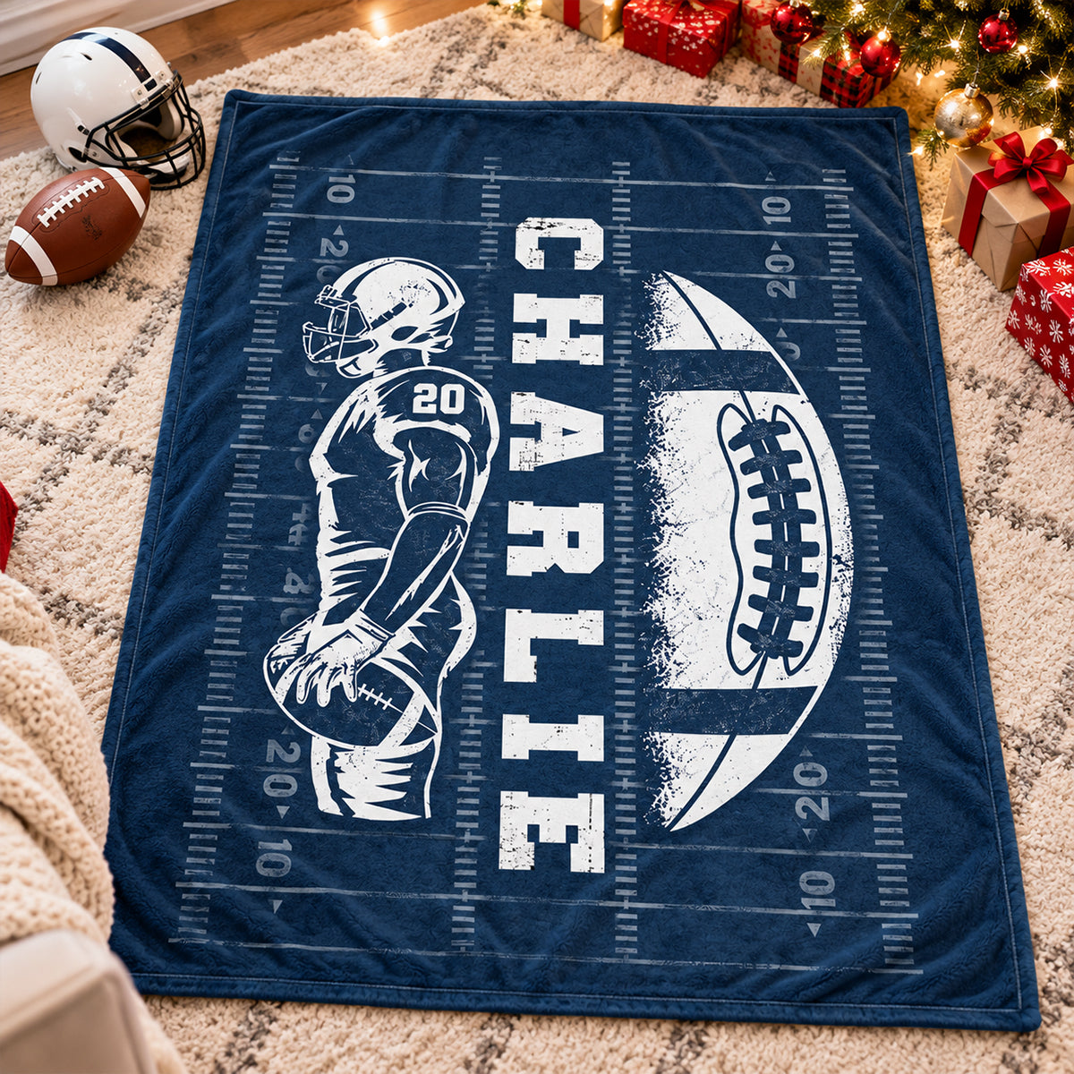 Custom Football Senior Player - Personalized Fleece Blanket - Senior Night Gift, Christmas Gift for Son, Grandson