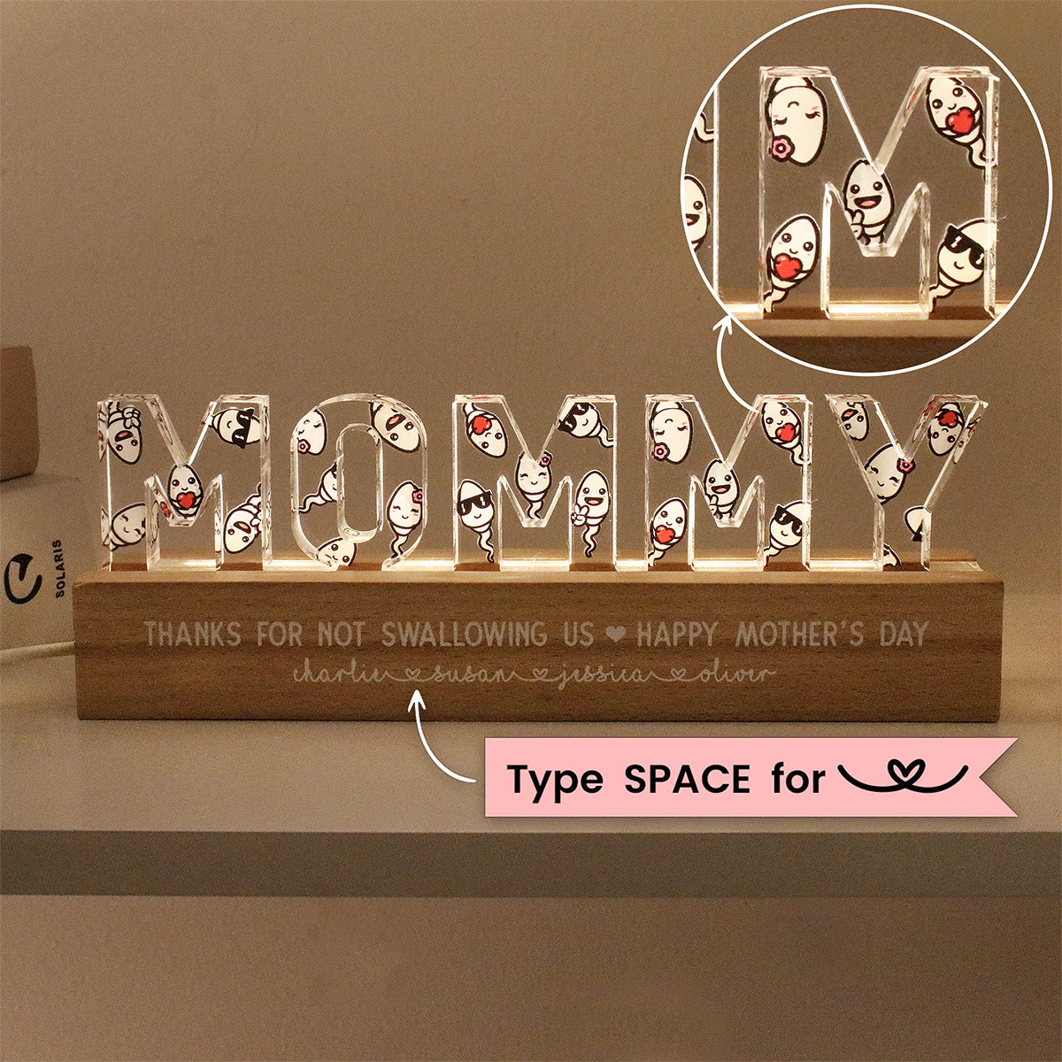Mommy Thanks For Not Swallowing Us Funny Mother‘s Day Gift For Mom Personalized LED Night Light