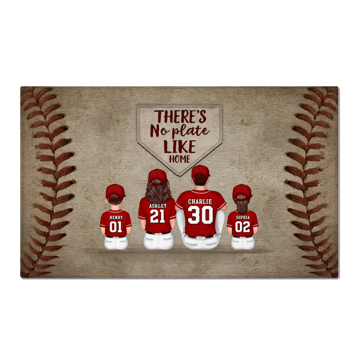 There's No Plate Like Home Family Sitting Personalized Mat, Baseball Decor