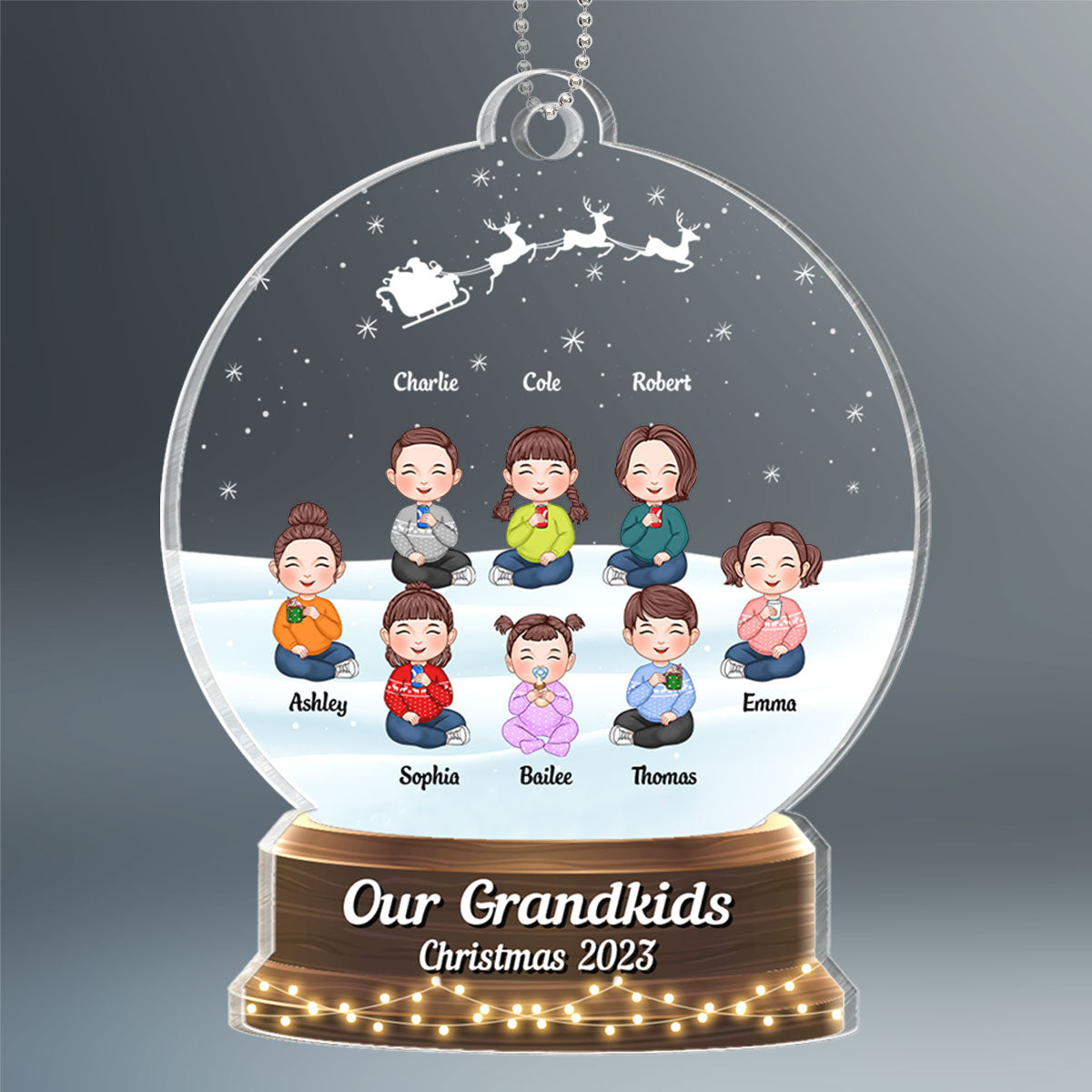 My Grandkids Cute Doll Kids Sitting Personalized Snow Globe Shaped Acrylic Ornament
