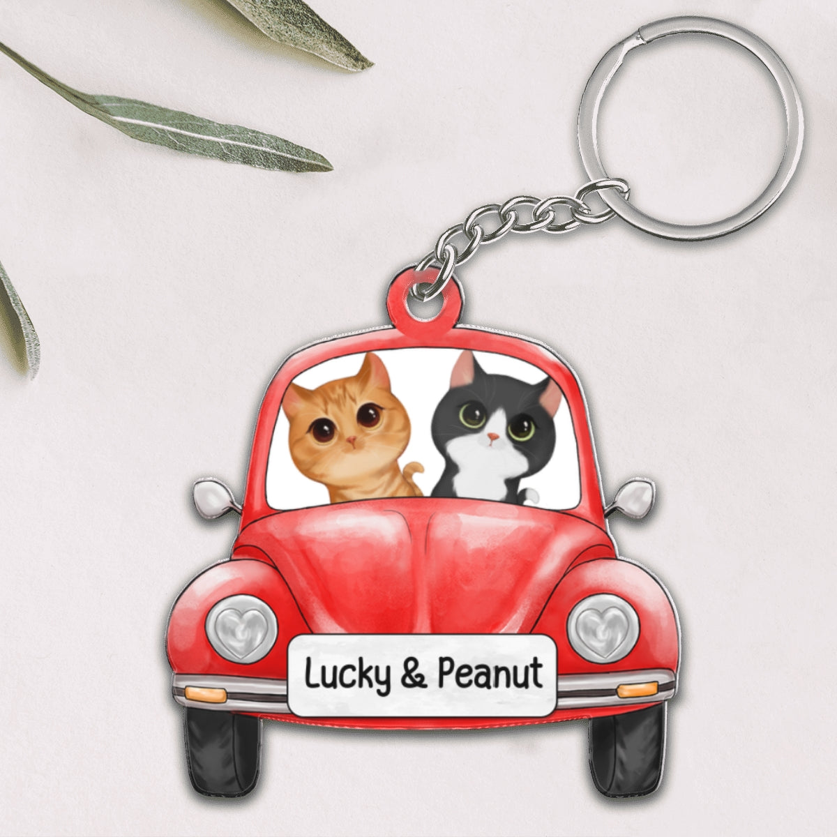 Watercolor Fluffy Cats On Car Personalized Acrylic Keychain
