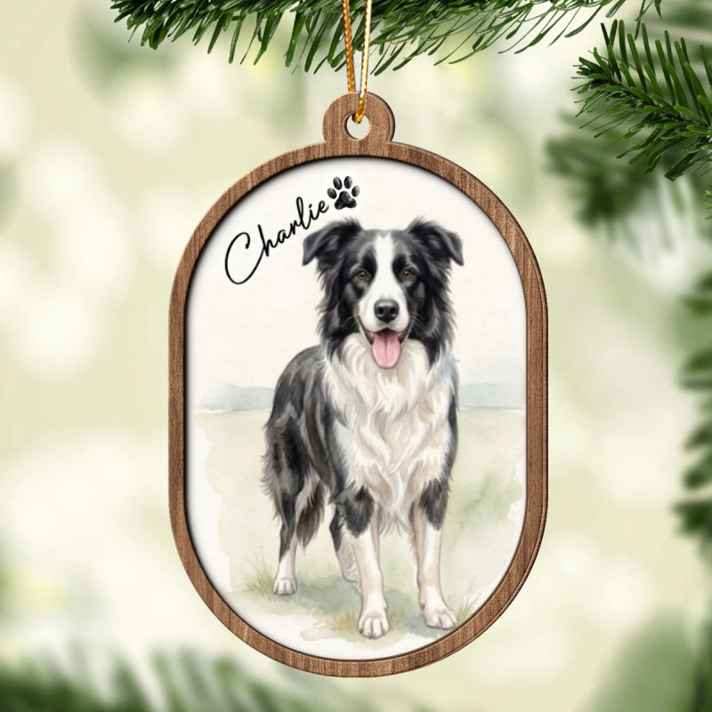 Custom Dog Cat Watercolor Portrait from Photo - Personalized Wooden Ornament - Christmas Gift for Dog Lovers, Memorial Gift