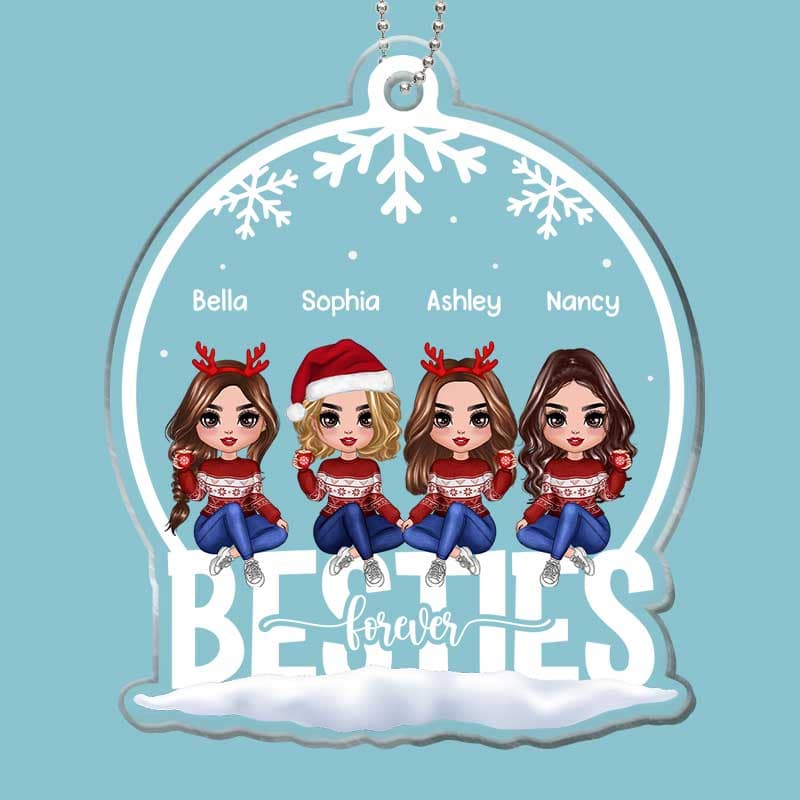 Besties Sisters Forever Snow Globe Christmas Personalized Acrylic Ornament