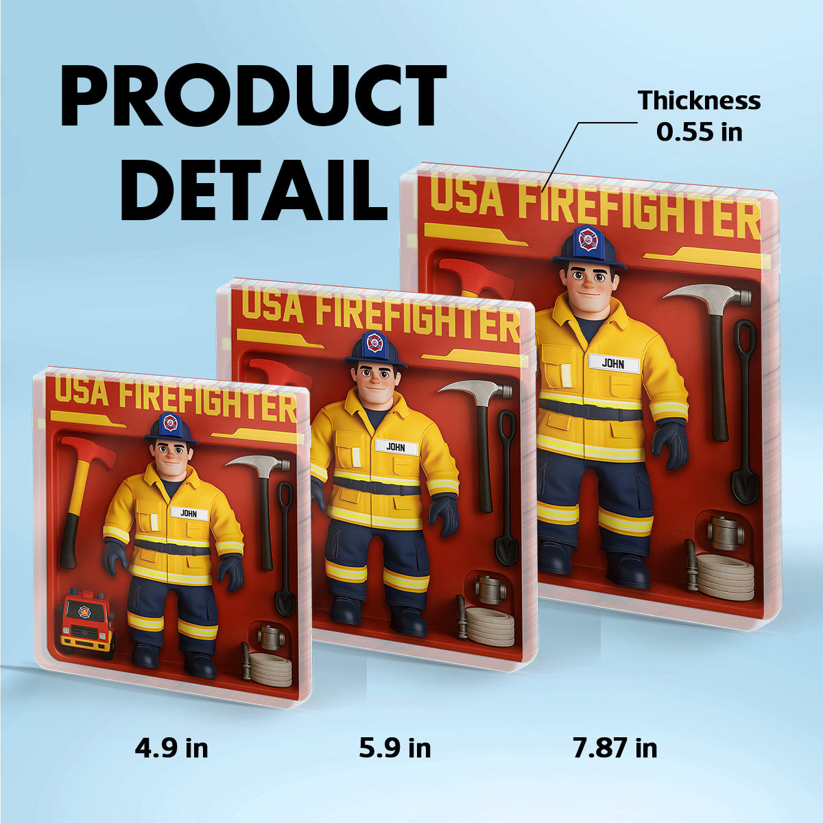 Personalized USA Firefighter Acrylic Plaque Decor, Custom Figure for Firefighters