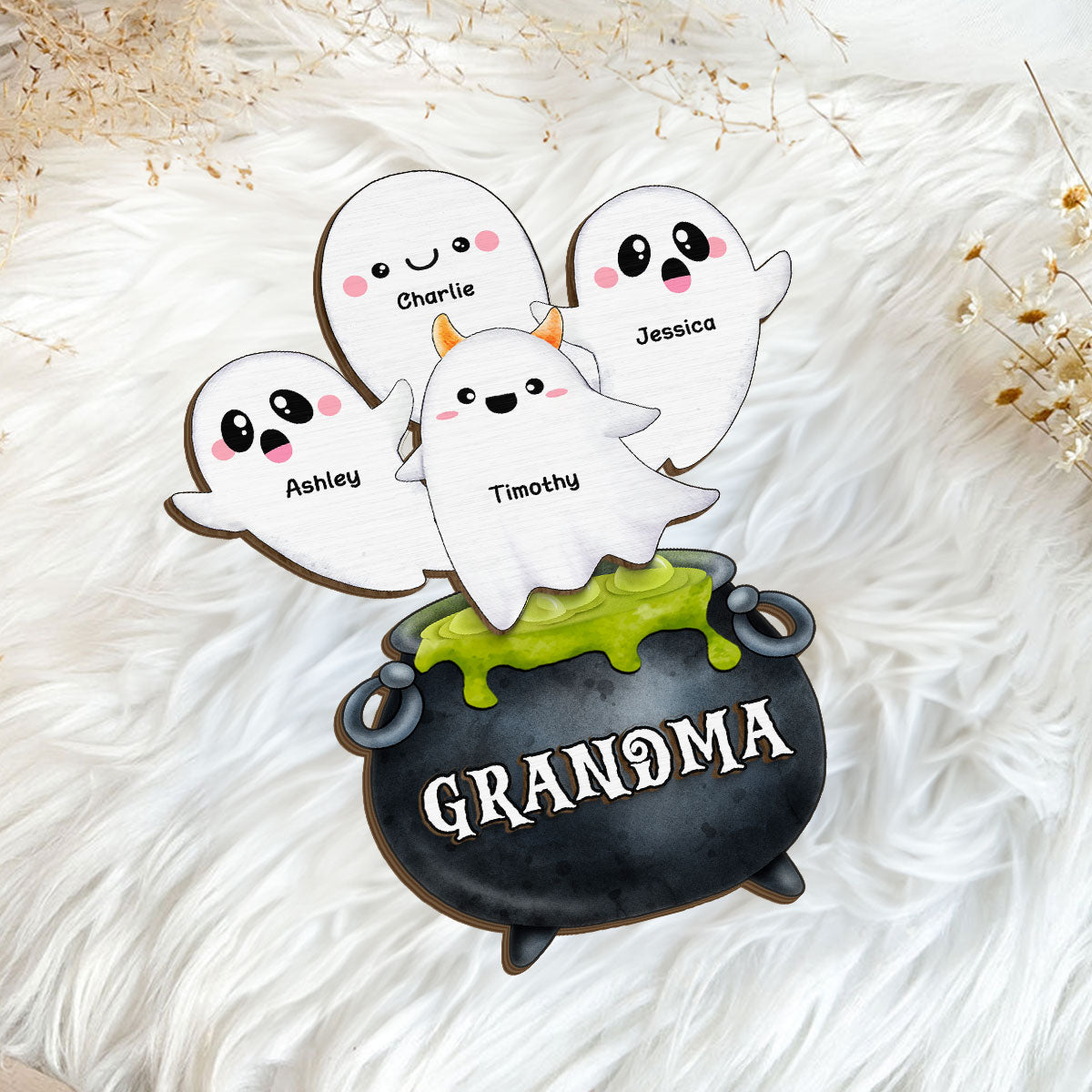 Grandma Potion Pot Boo Grandkids Personalized Standing Wooden Plaque, Halloween Decor