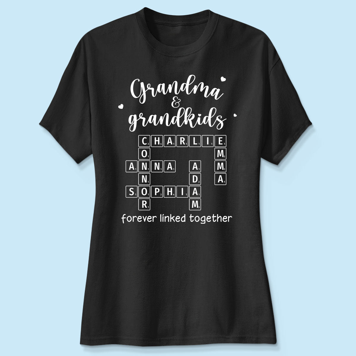 Grandma Grandpa & Grandkids Forever Linked Together Crossword Puzzle Art Personalized Shirt