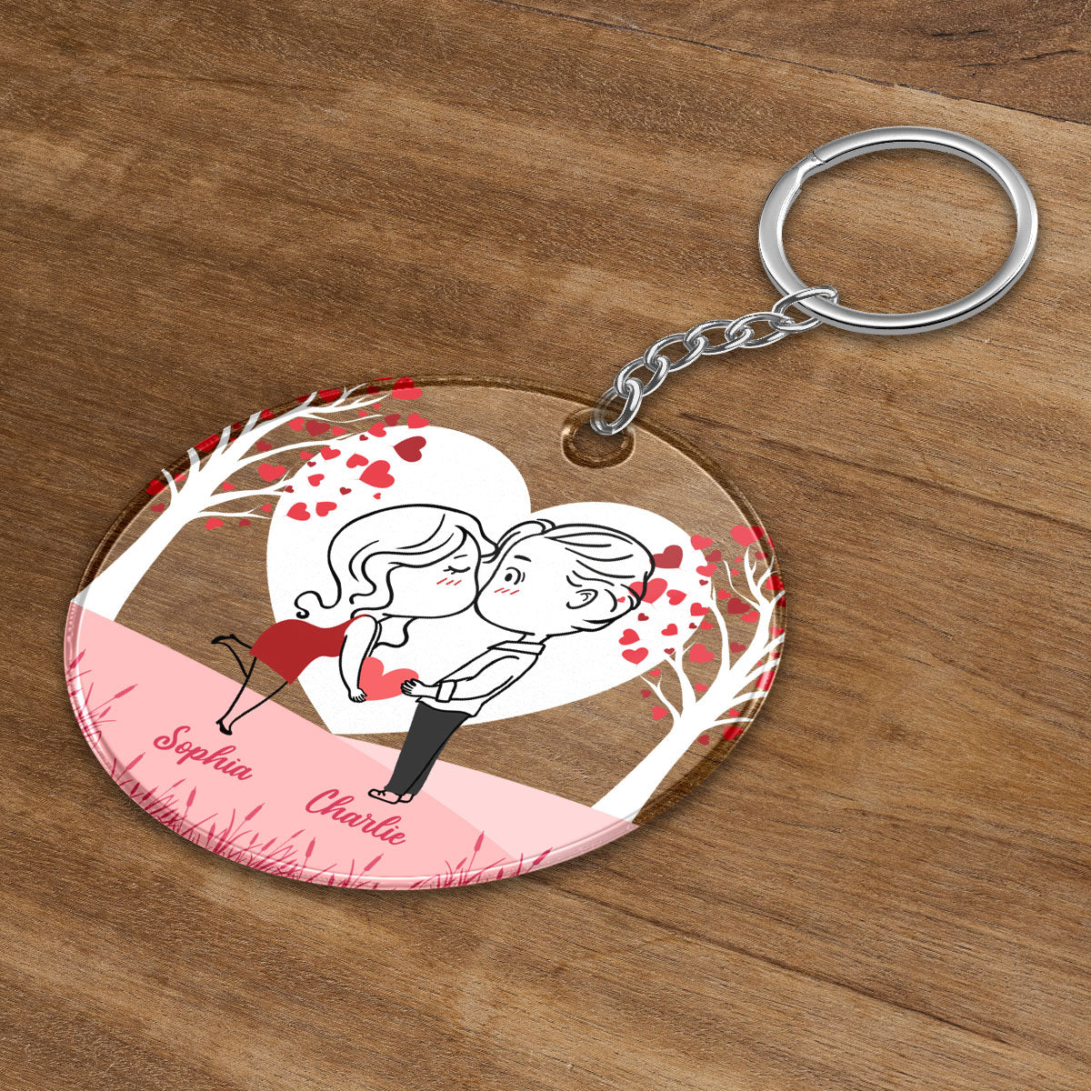 Line Art Couple Heart Tree Personalized Acrylic Keychain