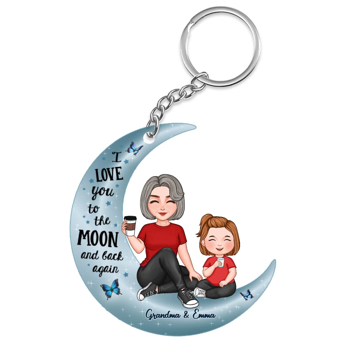 Cute Grandma & Grandkid On Moon Personalized Acrylic Keychain