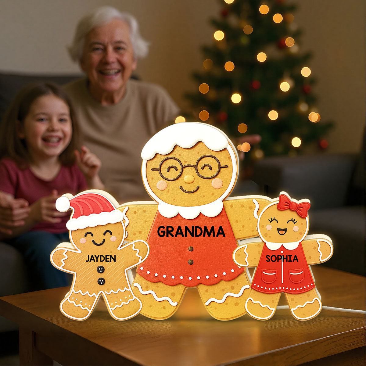 3D Effect Grandma Perfect Batch Gingerbread Grandkids - Personalized Light Box - Gift For Grandmas