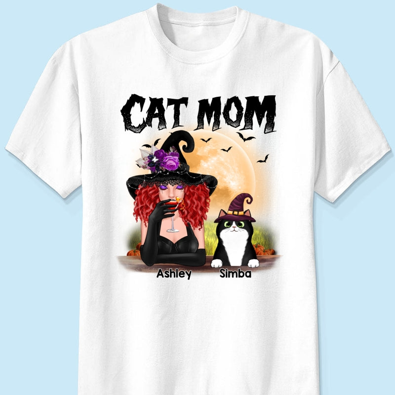 Halloween Witch Cat Mom Personalized Shirt