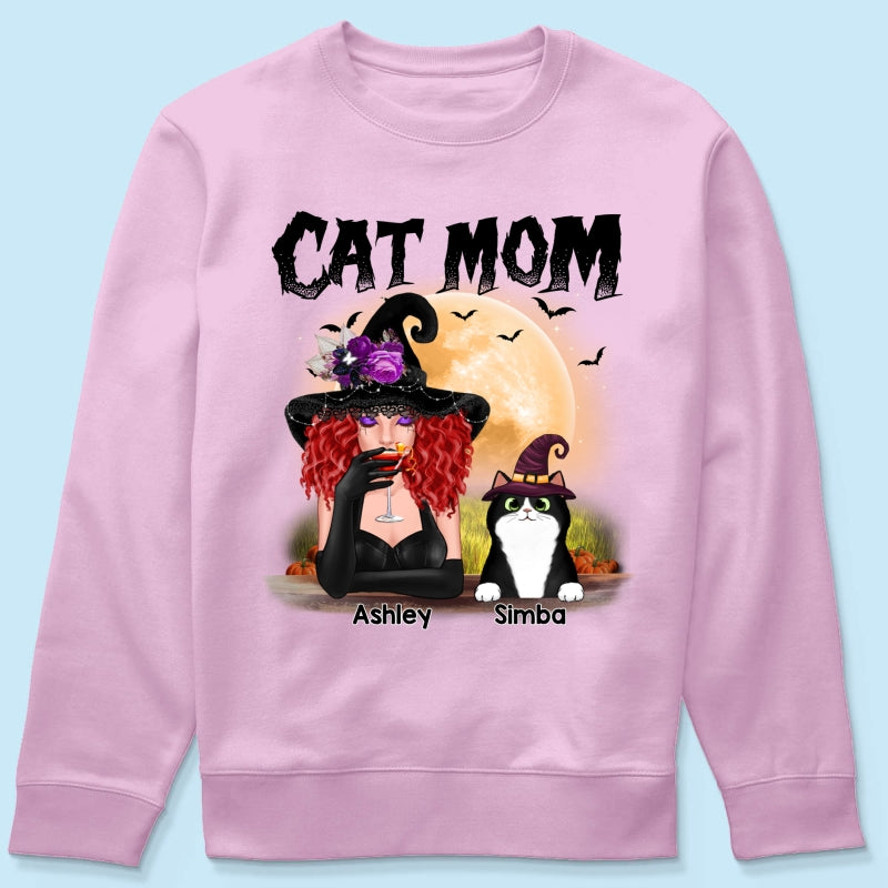 Halloween Witch Cat Mom Personalized Shirt